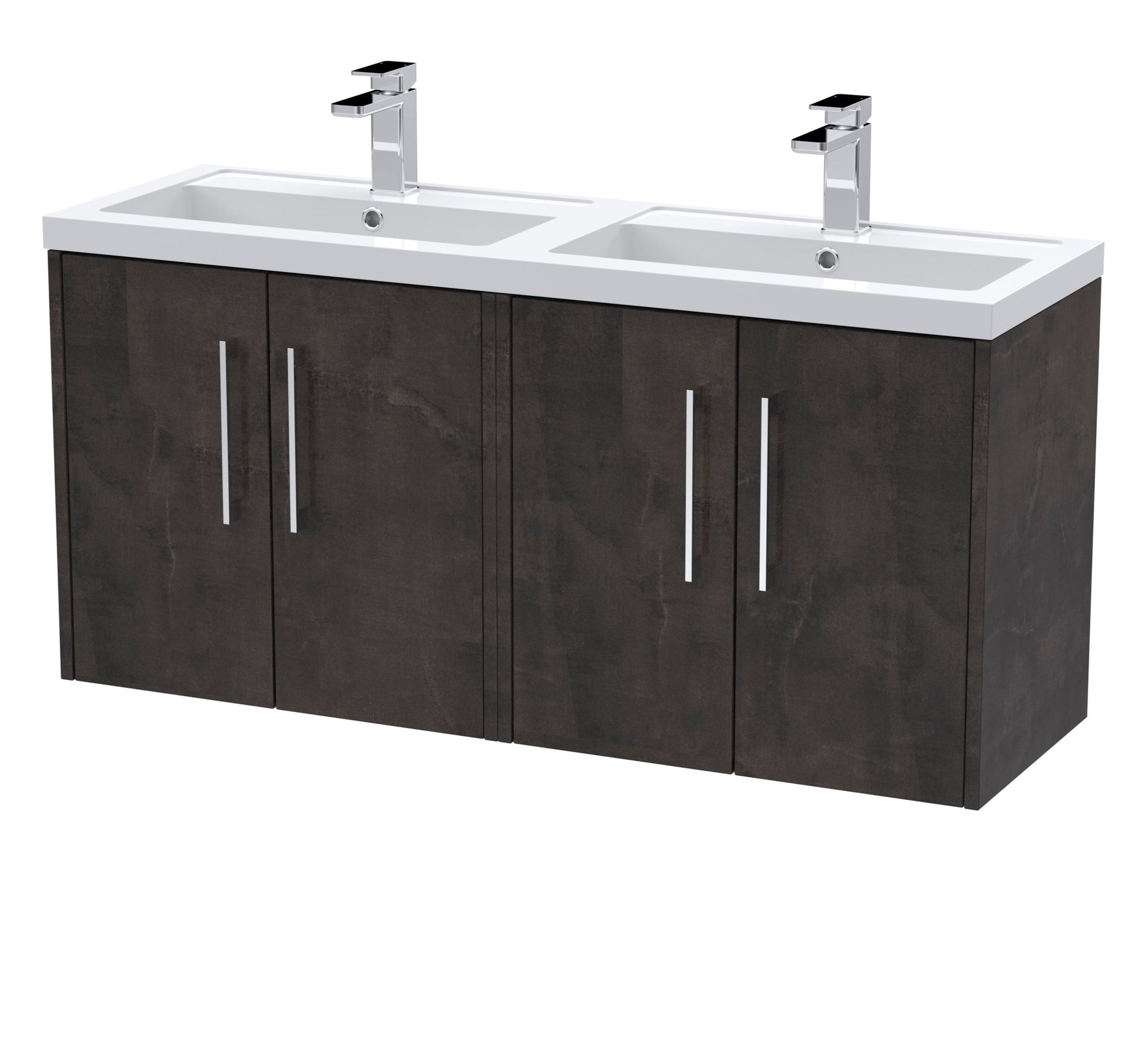 Hudson Reed Juno 1200mm Wall Hung 4 Door Vanity & Double Basin Contemp Metallic Slate MFC Textured Matt 539x1205x390mm - JNU2623C - JJ Building Materials