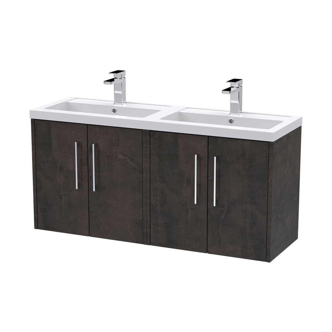 Hudson Reed Juno 1200mm Wall Hung 4 Door Vanity & Double Basin Contemp Metallic Slate MFC Textured Matt 539x1205x390mm - JNU2623C - JJ Building Materials