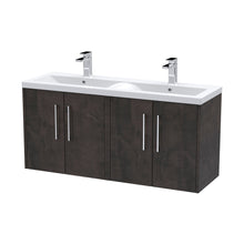 Hudson Reed Juno 1200mm Wall Hung 4 Door Vanity & Double Basin Contemp Metallic Slate MFC Textured Matt 539x1205x390mm - JNU2623F - JJ Building Materials