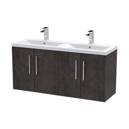 Hudson Reed Juno 1200mm Wall Hung 4 Door Vanity & Double Basin Contemp Metallic Slate MFC Textured Matt 539x1205x390mm - JNU2623F - JJ Building Materials
