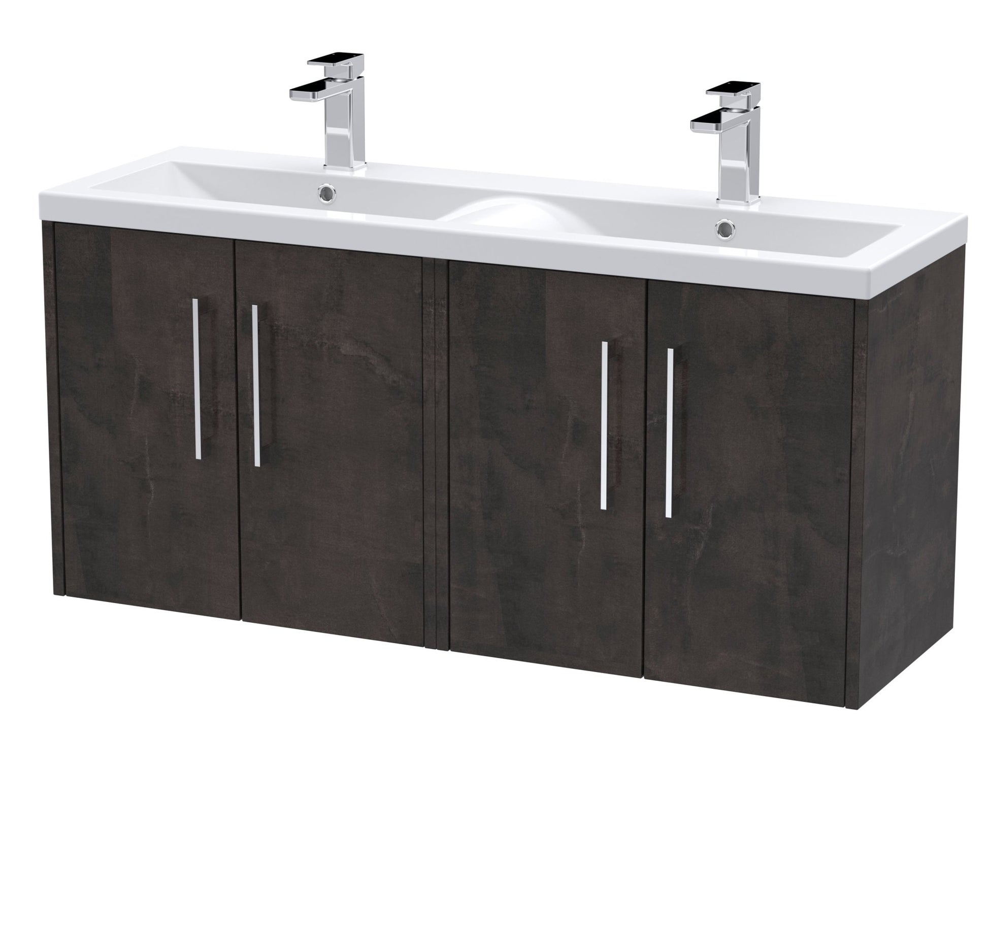 Hudson Reed Juno 1200mm Wall Hung 4 Door Vanity & Double Basin Contemp Metallic Slate MFC Textured Matt 539x1205x390mm - JNU2623F - JJ Building Materials