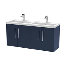 Hudson Reed Juno 1200mm Wall Hung 4-door Vanity & Double Basin Contemp Midnight Blue MFC Painted Matt 579x1205x385mm - JNU2923C - JJ Building Materials