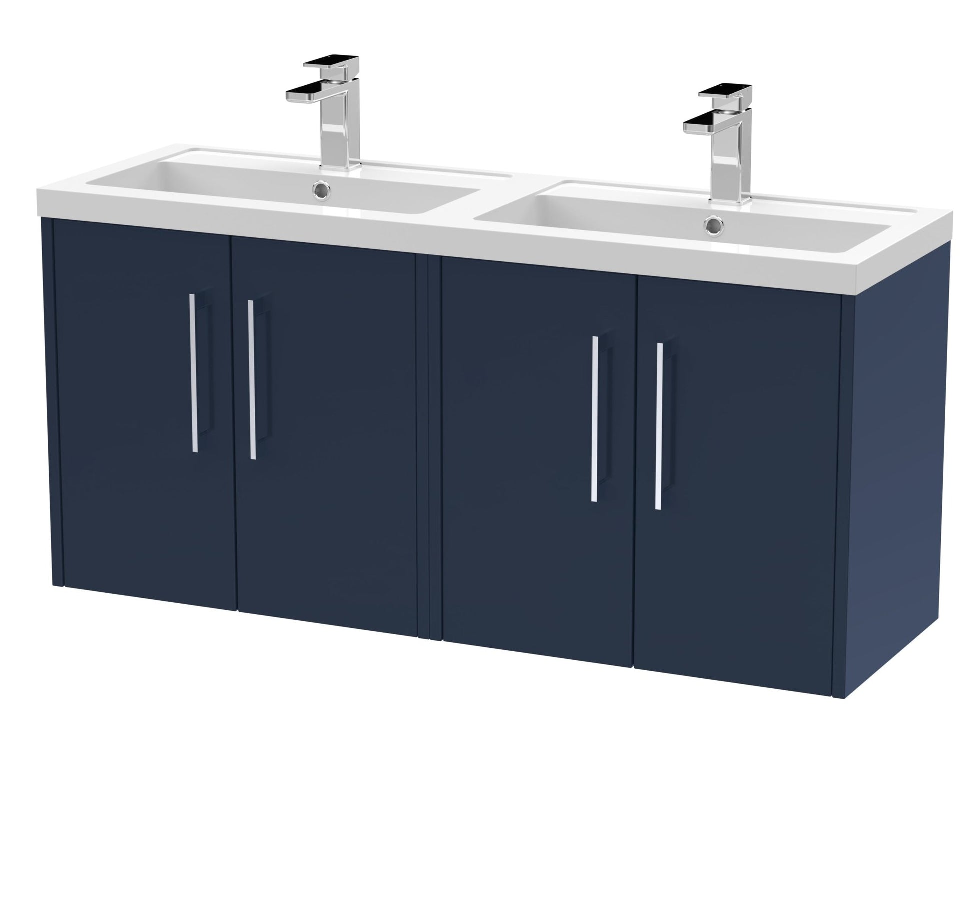 Hudson Reed Juno 1200mm Wall Hung 4 - door Vanity & Double Basin Contemp Midnight Blue MFC Painted Matt 579x1205x385mm - JNU2923C - JJ Building Materials