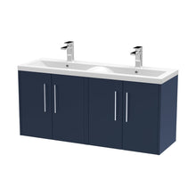 Hudson Reed Juno 1200mm Wall Hung 4-door Vanity & Double Basin Contemp Midnight Blue MFC Painted Matt 579x1205x385mm - JNU2923F - JJ Building Materials