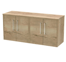 Hudson Reed Juno 1200mm Wall Hung 4 Door Vanity & Worktop Contemp Autumn Oak MFC Textured Woodgrain 539x1205x390mm - JJ Building Materials