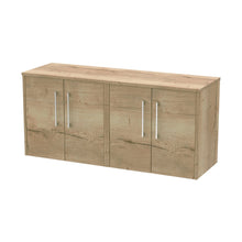 Hudson Reed Juno 1200mm Wall Hung 4 Door Vanity & Worktop Contemp Autumn Oak MFC Textured Woodgrain 539x1205x390mm - JJ Building Materials