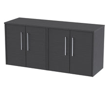Hudson Reed Juno 1200mm Wall Hung 4 Door Vanity & Worktop Contemp Graphite Grey Woodgrain MFC Textured Woodgrain 539x1205x390mm - JJ Building Materials