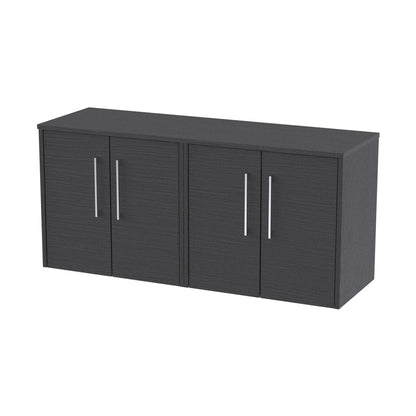 Hudson Reed Juno 1200mm Wall Hung 4 Door Vanity & Worktop Contemp Graphite Grey Woodgrain MFC Textured Woodgrain 539x1205x390mm - JJ Building Materials