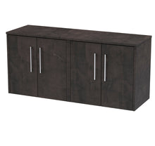 Hudson Reed Juno 1200mm Wall Hung 4 Door Vanity & Worktop Contemp Metallic Slate MFC Textured Matt 539x1205x390mm - JJ Building Materials