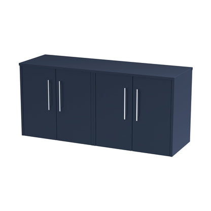 Hudson Reed Juno 1200mm Wall Hung 4-door Vanity & Worktop Contemp Midnight Blue MFC Painted Matt 557x1205x390mm - JJ Building Materials