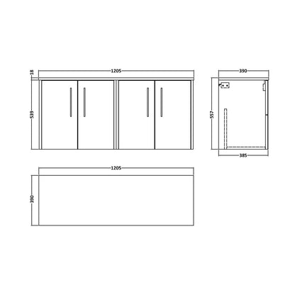 Hudson Reed Juno 1200mm Wall Hung 4-door Vanity & Worktop Contemp Midnight Blue MFC Painted Matt 557x1205x390mm - JJ Building Materials