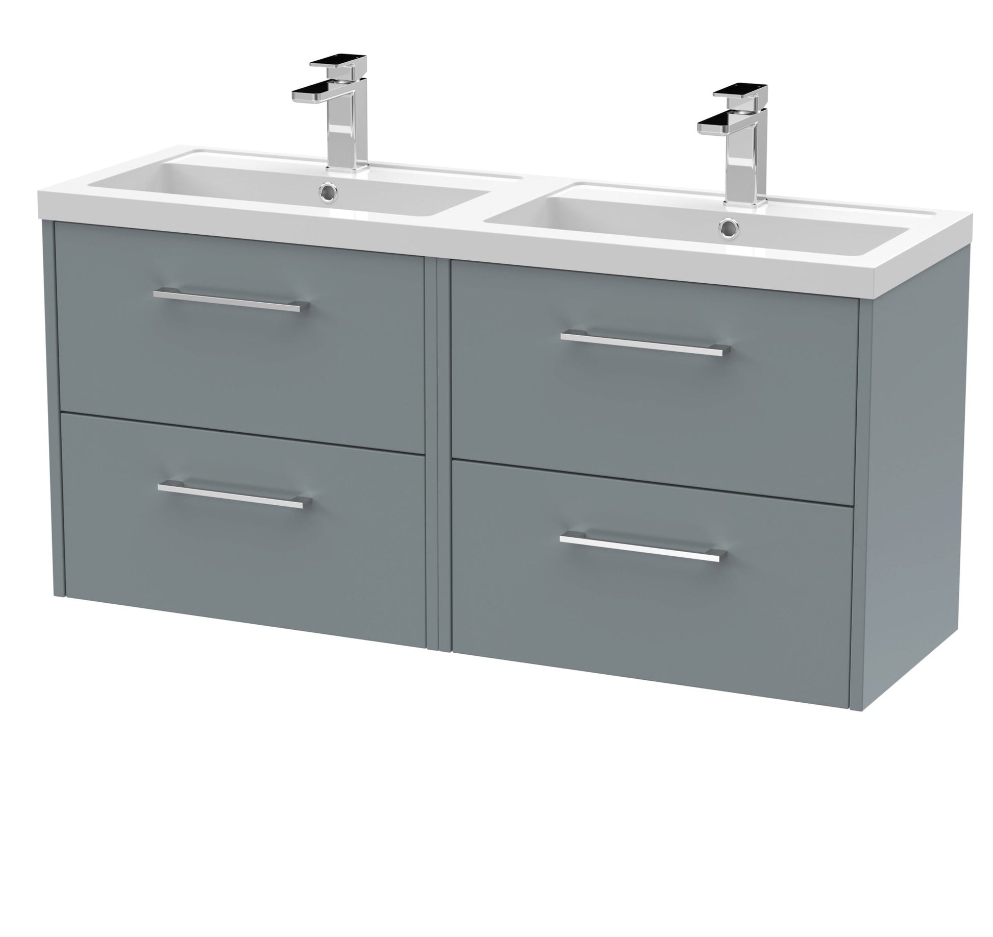Hudson Reed Juno 1200mm Wall Hung 4 Drawer Vanity & Double Basin Contemp Coastal Grey MFC Smooth Matt 539x1205x390mm - JNU2324C - JJ Building Materials