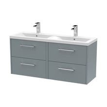 Hudson Reed Juno 1200mm Wall Hung 4 Drawer Vanity & Double Basin Contemp Coastal Grey MFC Smooth Matt 539x1205x390mm - JNU2324F - JJ Building Materials
