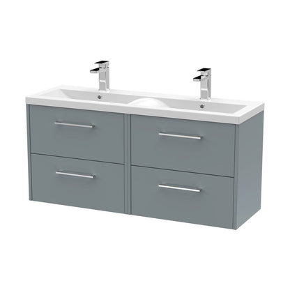 Hudson Reed Juno 1200mm Wall Hung 4 Drawer Vanity & Double Basin Contemp Coastal Grey MFC Smooth Matt 539x1205x390mm - JNU2324F - JJ Building Materials