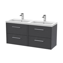 Hudson Reed Juno 1200mm Wall Hung 4 Drawer Vanity & Double Basin Contemp Graphite Grey Woodgrain MFC Textured Woodgrain 539x1205x390mm - JNU2224C - JJ Building Materials