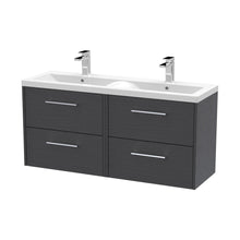 Hudson Reed Juno 1200mm Wall Hung 4 Drawer Vanity & Double Basin Contemp Graphite Grey Woodgrain MFC Textured Woodgrain 539x1205x390mm - JNU2224F - JJ Building Materials