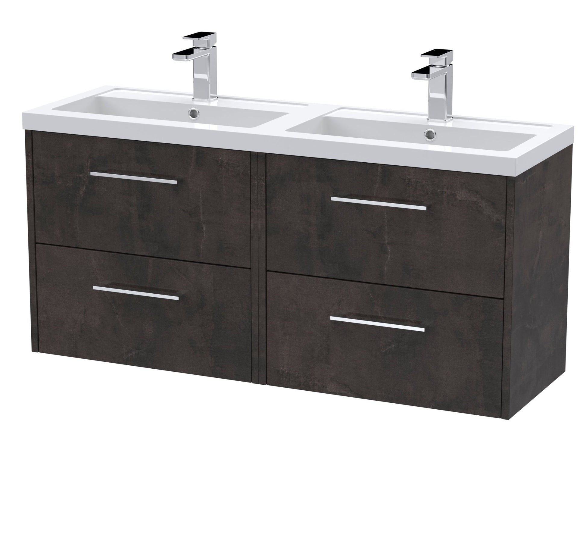 Hudson Reed Juno 1200mm Wall Hung 4 Drawer Vanity & Double Basin Contemp Metallic Slate MFC Textured Matt 539x1205x390mm - JNU2624C - JJ Building Materials