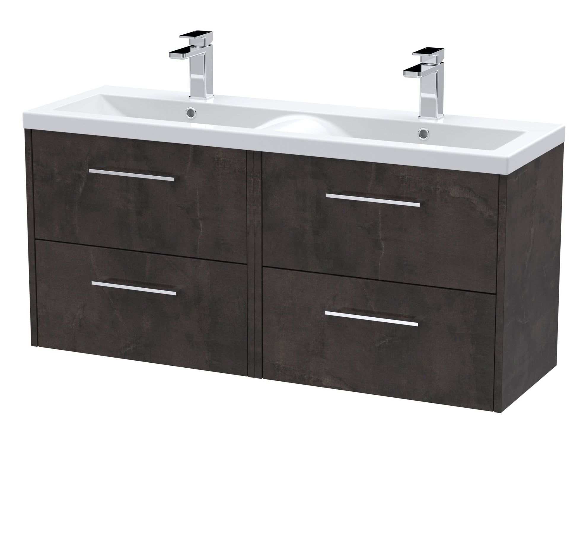 Hudson Reed Juno 1200mm Wall Hung 4 Drawer Vanity & Double Basin Contemp Metallic Slate MFC Textured Matt 539x1205x390mm - JNU2624F - JJ Building Materials