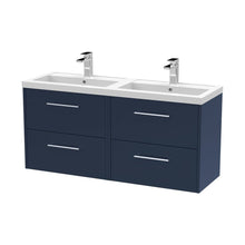 Hudson Reed Juno 1200mm Wall Hung 4-drawer Vanity & Double Basin Contemp Midnight Blue MFC Painted Matt 579x1205x385mm - JNU2924C - JJ Building Materials