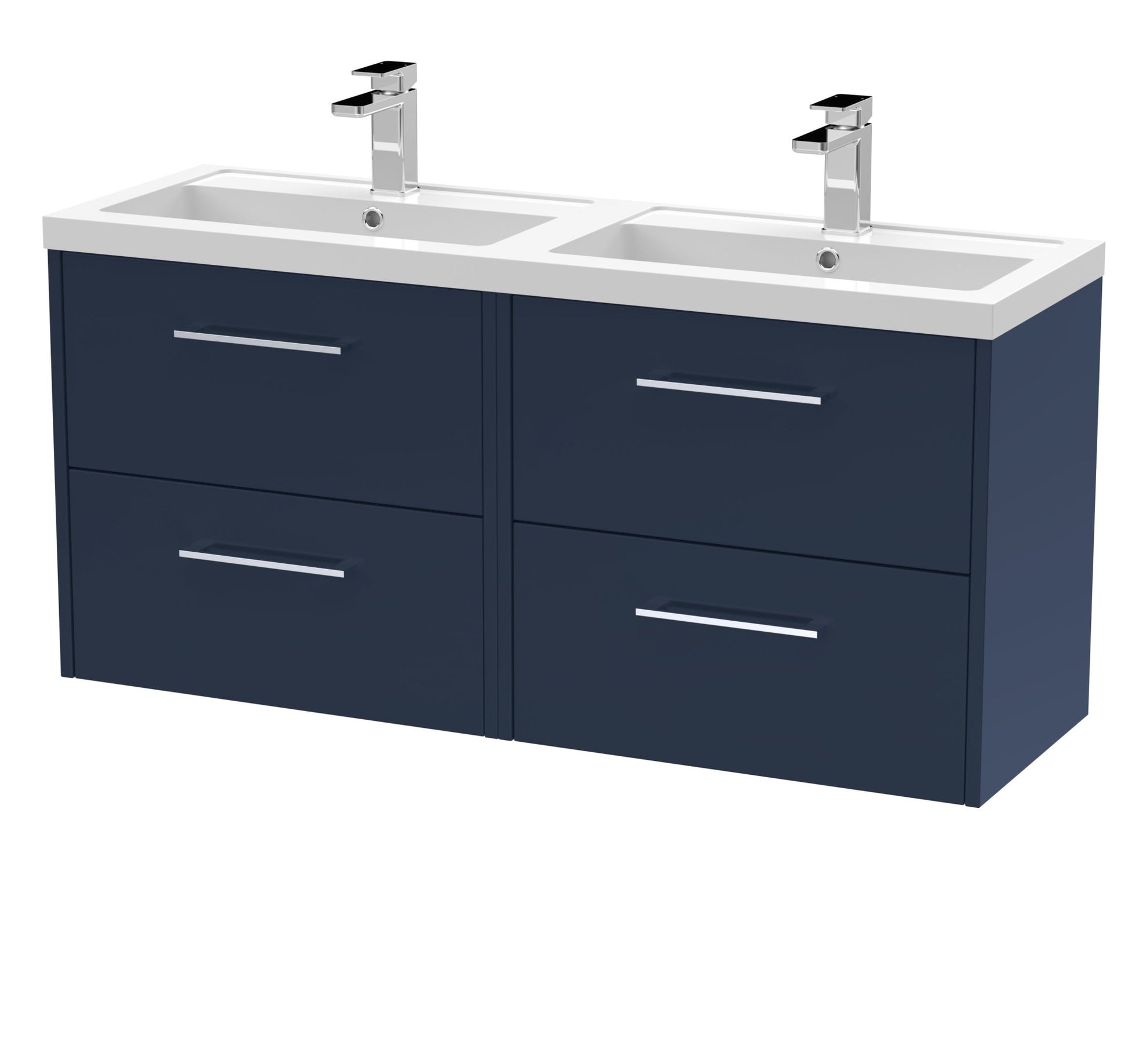 Hudson Reed Juno 1200mm Wall Hung 4 - drawer Vanity & Double Basin Contemp Midnight Blue MFC Painted Matt 579x1205x385mm - JNU2924C - JJ Building Materials