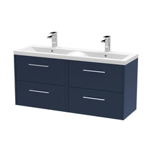 Hudson Reed Juno 1200mm Wall Hung 4-drawer Vanity & Double Basin Contemp Midnight Blue MFC Painted Matt 579x1205x385mm - JNU2924F - JJ Building Materials