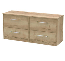 Hudson Reed Juno 1200mm Wall Hung 4 Drawer Vanity & Worktop Contemp Autumn Oak MFC Textured Woodgrain 539x1205x390mm - JJ Building Materials
