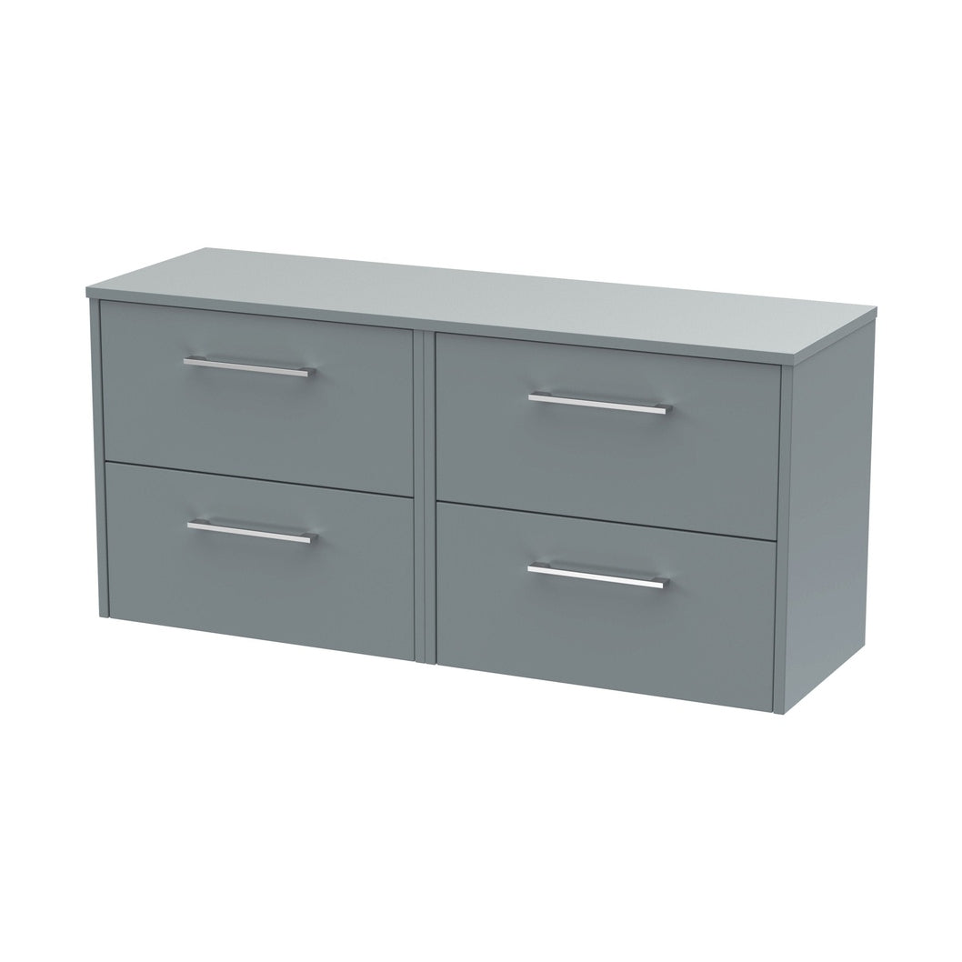 Hudson Reed Juno 1200mm Wall Hung 4 Drawer Vanity & Worktop Contemp Coastal Grey MFC Smooth Matt 539x1205x390mm - JJ Building Materials