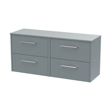 Hudson Reed Juno 1200mm Wall Hung 4 Drawer Vanity & Worktop Contemp Coastal Grey MFC Smooth Matt 539x1205x390mm - JJ Building Materials