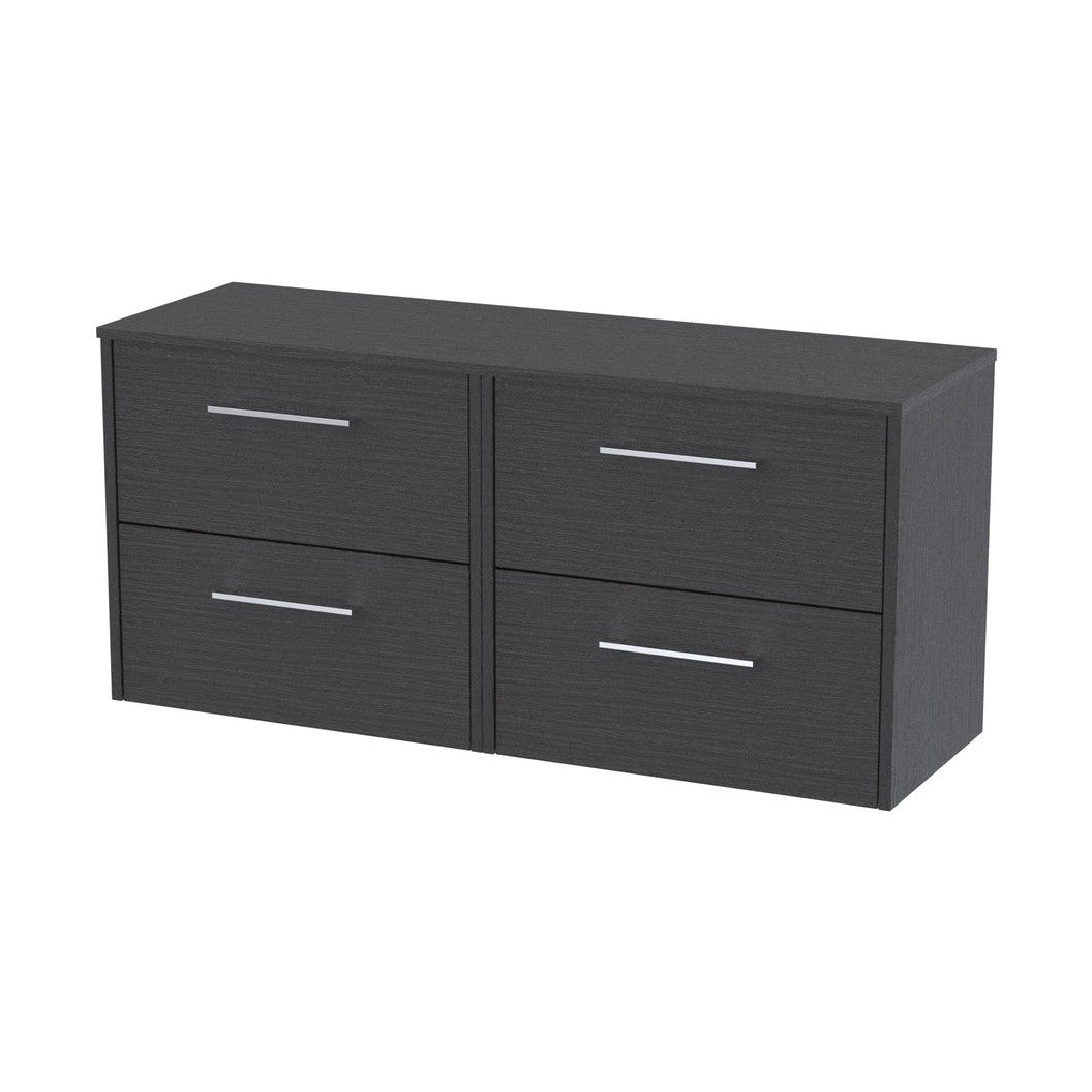 Hudson Reed Juno 1200mm Wall Hung 4 Drawer Vanity & Worktop Contemp Graphite Grey Woodgrain MFC Textured Woodgrain 539x1205x390mm - JJ Building Materials