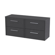 Hudson Reed Juno 1200mm Wall Hung 4 Drawer Vanity & Worktop Contemp Graphite Grey Woodgrain MFC Textured Woodgrain 539x1205x390mm - JJ Building Materials