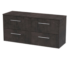 Hudson Reed Juno 1200mm Wall Hung 4 Drawer Vanity & Worktop Contemp Metallic Slate MFC Textured Matt 539x1205x390mm - JJ Building Materials