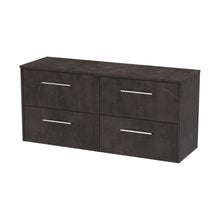 Hudson Reed Juno 1200mm Wall Hung 4 Drawer Vanity & Worktop Contemp Metallic Slate MFC Textured Matt 539x1205x390mm - JJ Building Materials