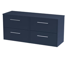 Hudson Reed Juno 1200mm Wall Hung 4 - drawer Vanity & Worktop Contemp Midnight Blue MFC Painted Matt 557x1205x390mm - JJ Building Materials