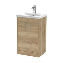 Hudson Reed Juno 500mm Floor Standing 2 Door Vanity & Basin 1 Contemp Autumn Oak MFC Textured Woodgrain 843x500x390mm - JJ Building Materials