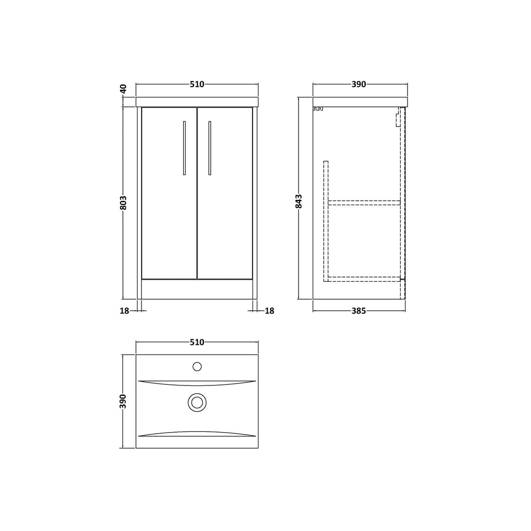 Hudson Reed Juno 500mm Floor Standing 2 Door Vanity & Basin 1 Contemp Autumn Oak MFC Textured Woodgrain 843x500x390mm - JJ Building Materials