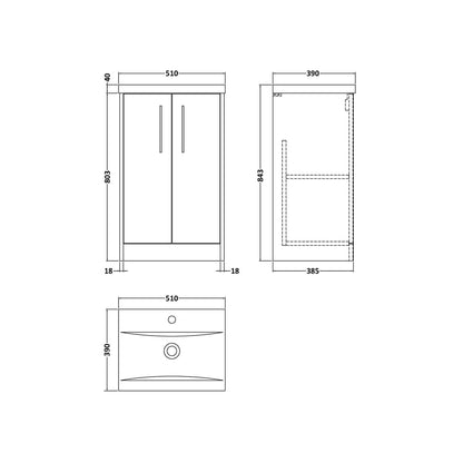 Hudson Reed Juno 500mm Floor Standing 2 Door Vanity & Basin 1 Contemp Autumn Oak MFC Textured Woodgrain 843x500x390mm - JJ Building Materials