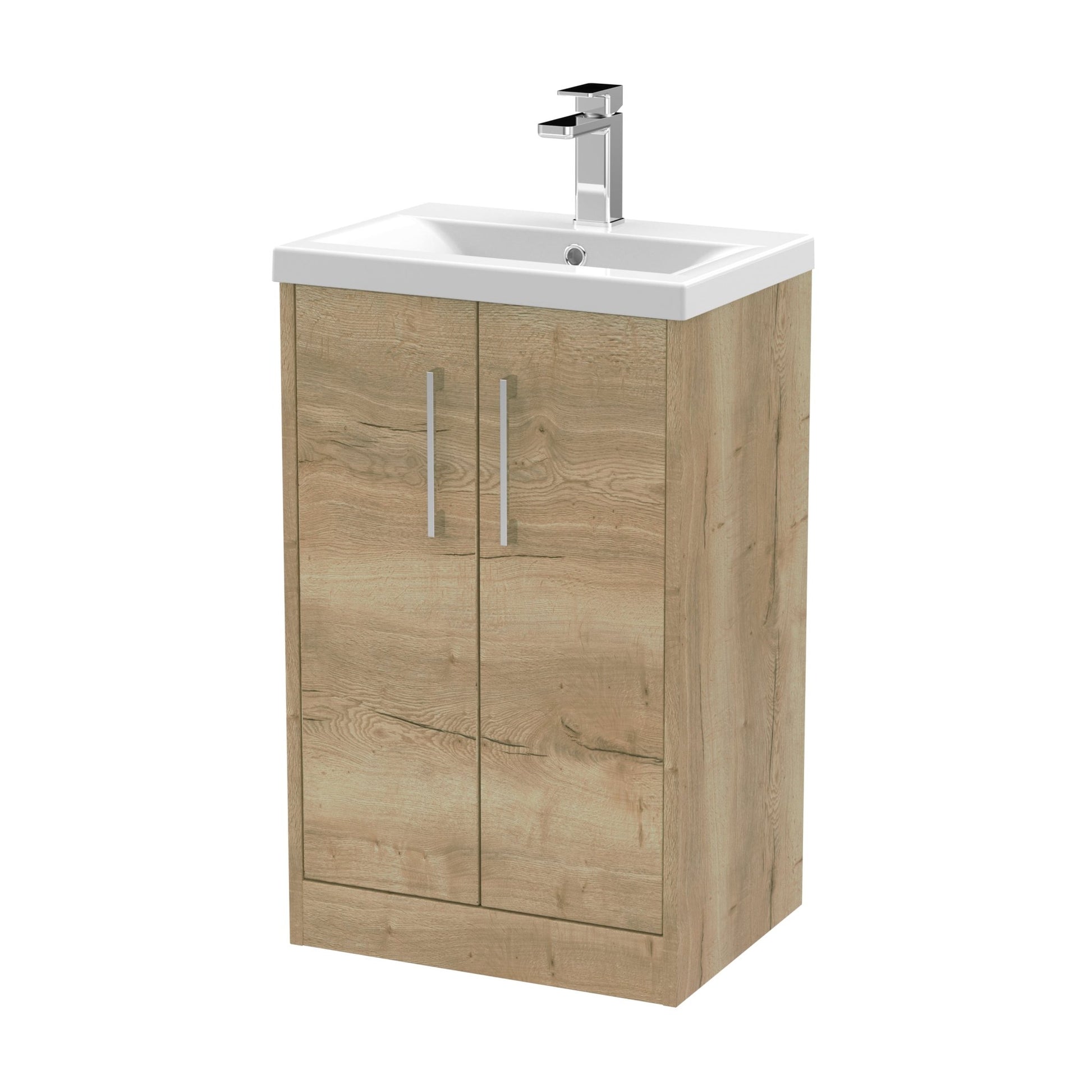 Hudson Reed Juno 500mm Floor Standing 2 Door Vanity & Basin 1 Contemp Autumn Oak MFC Textured Woodgrain 843x500x390mm - JJ Building Materials