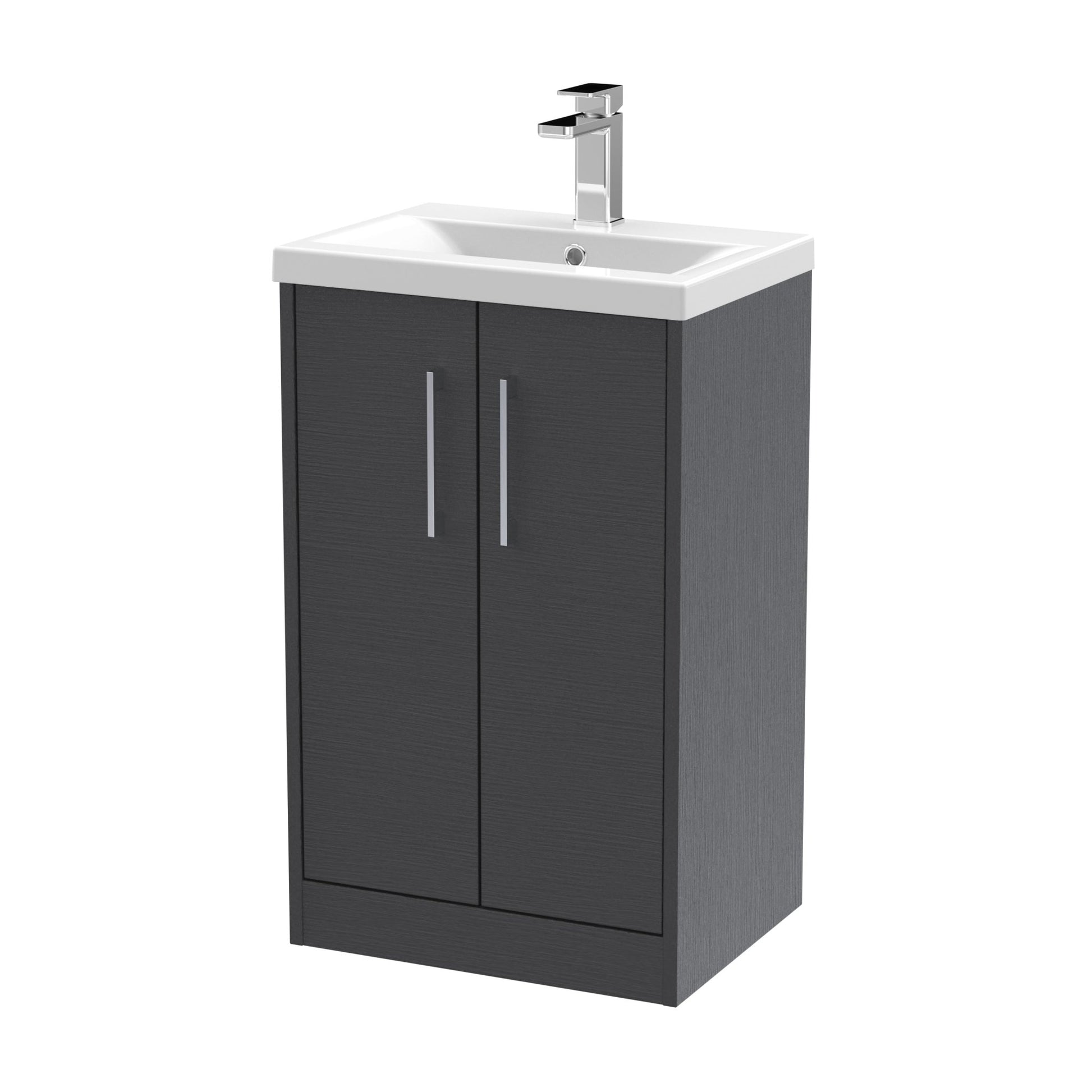 Hudson Reed Juno 500mm Floor Standing 2 Door Vanity & Basin 1 Contemp Graphite Grey Woodgrain MFC Textured Woodgrain 843x500x390mm - JJ Building Materials
