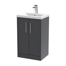 Hudson Reed Juno 500mm Floor Standing 2 Door Vanity & Basin 1 Contemp Graphite Grey Woodgrain MFC Textured Woodgrain 843x500x390mm - JJ Building Materials