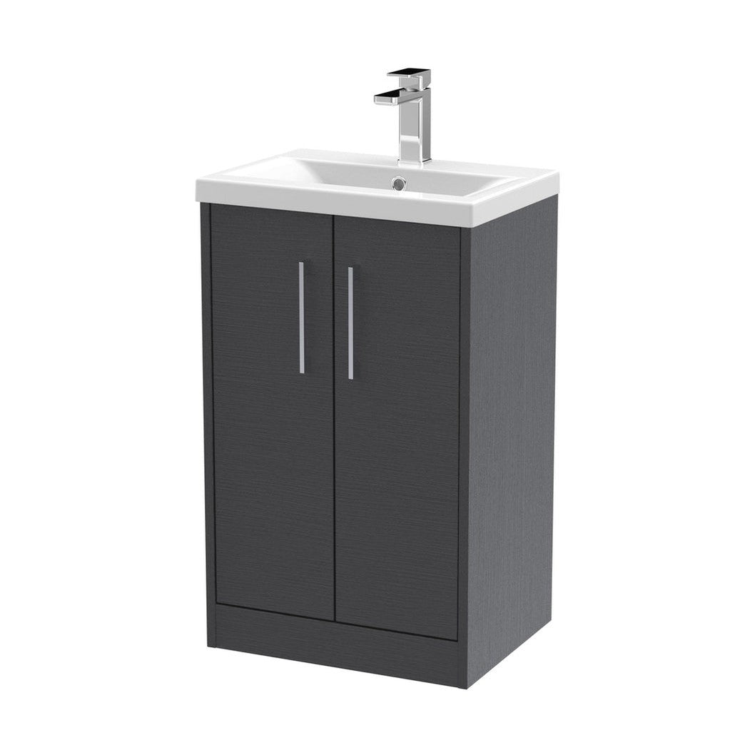 Hudson Reed Juno 500mm Floor Standing 2 Door Vanity & Basin 1 Contemp Graphite Grey Woodgrain MFC Textured Woodgrain 843x500x390mm - JJ Building Materials