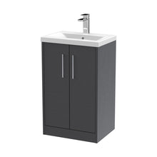 Hudson Reed Juno 500mm Floor Standing 2 Door Vanity & Basin 1 Contemp Graphite Grey Woodgrain MFC Textured Woodgrain 843x500x390mm - JJ Building Materials