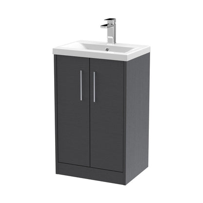 Hudson Reed Juno 500mm Floor Standing 2 Door Vanity & Basin 1 Contemp Graphite Grey Woodgrain MFC Textured Woodgrain 843x500x390mm - JJ Building Materials