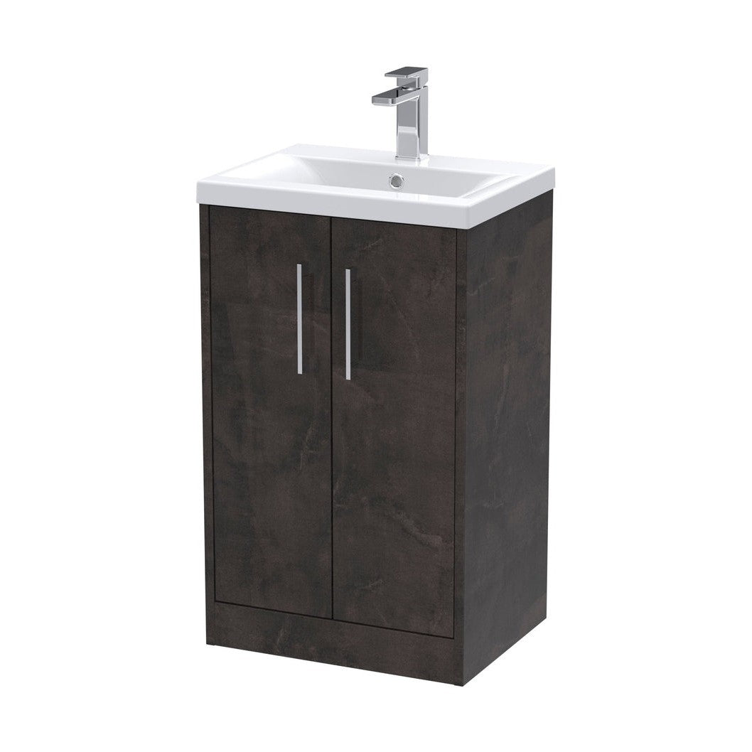 Hudson Reed Juno 500mm Floor Standing 2 Door Vanity & Basin 1 Contemp Metallic Slate MFC Textured Matt 843x510x390mm - JJ Building Materials