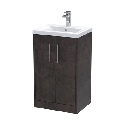 Hudson Reed Juno 500mm Floor Standing 2 Door Vanity & Basin 1 Contemp Metallic Slate MFC Textured Matt 843x510x390mm - JJ Building Materials