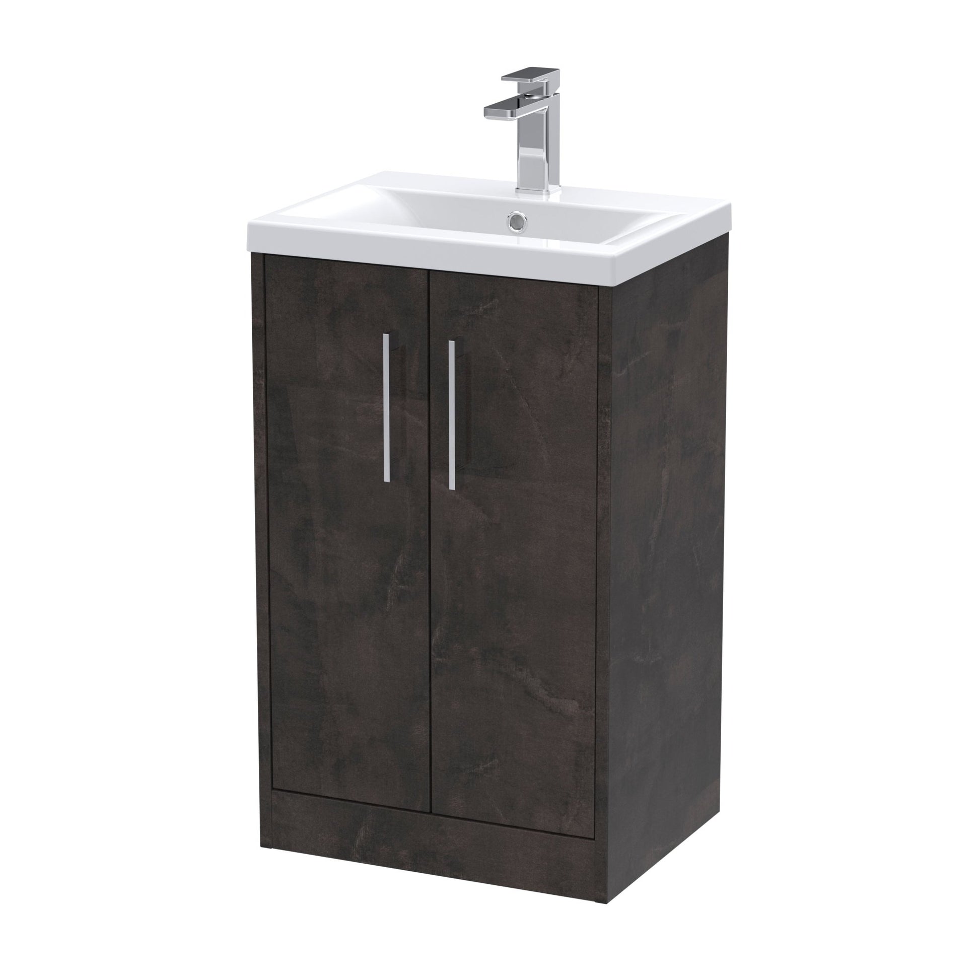 Hudson Reed Juno 500mm Floor Standing 2 Door Vanity & Basin 1 Contemp Metallic Slate MFC Textured Matt 843x510x390mm - JJ Building Materials