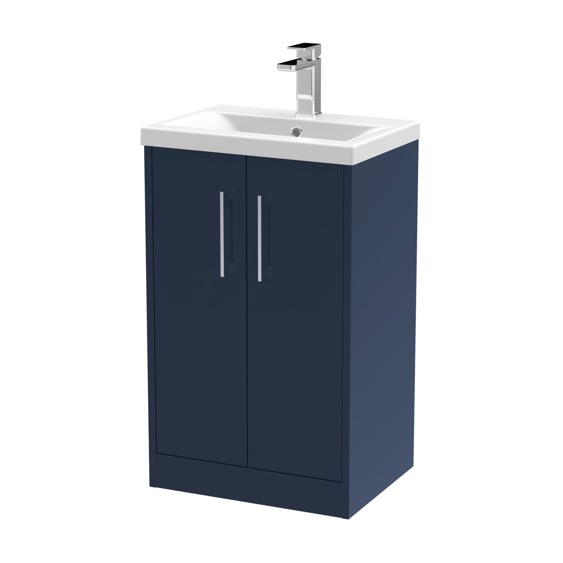 Hudson Reed Juno 500mm Floor Standing 2 - door Vanity & Basin 1 Contemp Midnight Blue MFC Painted Matt 843x510x390mm - JJ Building Materials