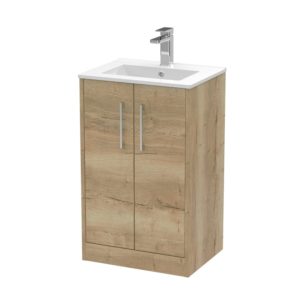 Hudson Reed Juno 500mm Floor Standing 2 Door Vanity & Basin 2 Contemp Autumn Oak MFC Textured Woodgrain 818x500x390mm - JJ Building Materials