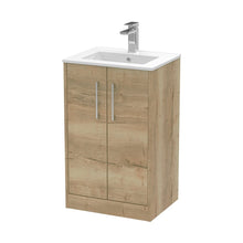 Hudson Reed Juno 500mm Floor Standing 2 Door Vanity & Basin 2 Contemp Autumn Oak MFC Textured Woodgrain 818x500x390mm - JJ Building Materials