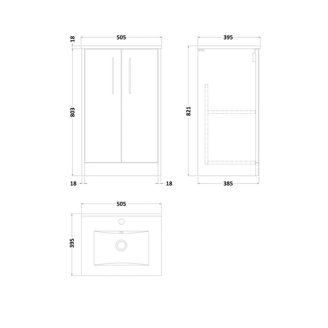 Hudson Reed Juno 500mm Floor Standing 2 Door Vanity & Basin 2 Contemp Autumn Oak MFC Textured Woodgrain 818x500x390mm - JJ Building Materials