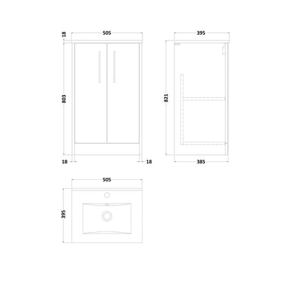Hudson Reed Juno 500mm Floor Standing 2 Door Vanity & Basin 2 Contemp Autumn Oak MFC Textured Woodgrain 818x500x390mm - JJ Building Materials